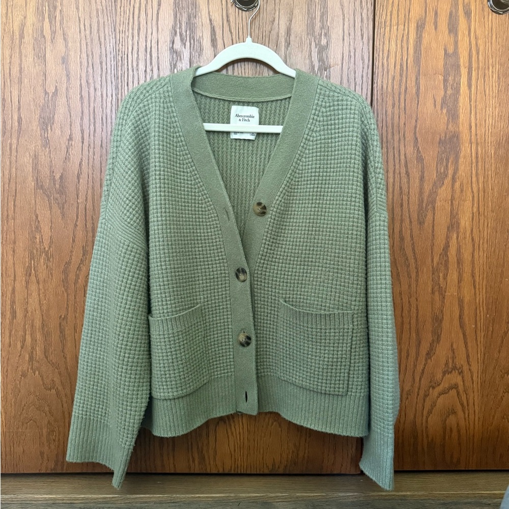 Abercrombie & Fitch Olive Green Waffle Knit Cardigan